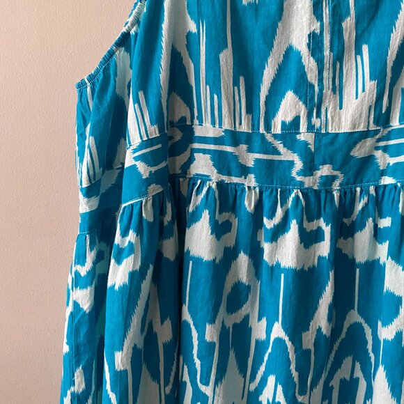 Handmade Plus Size Cotton Blue Pattern Elastic Straps Dress - Picture 10 of 16